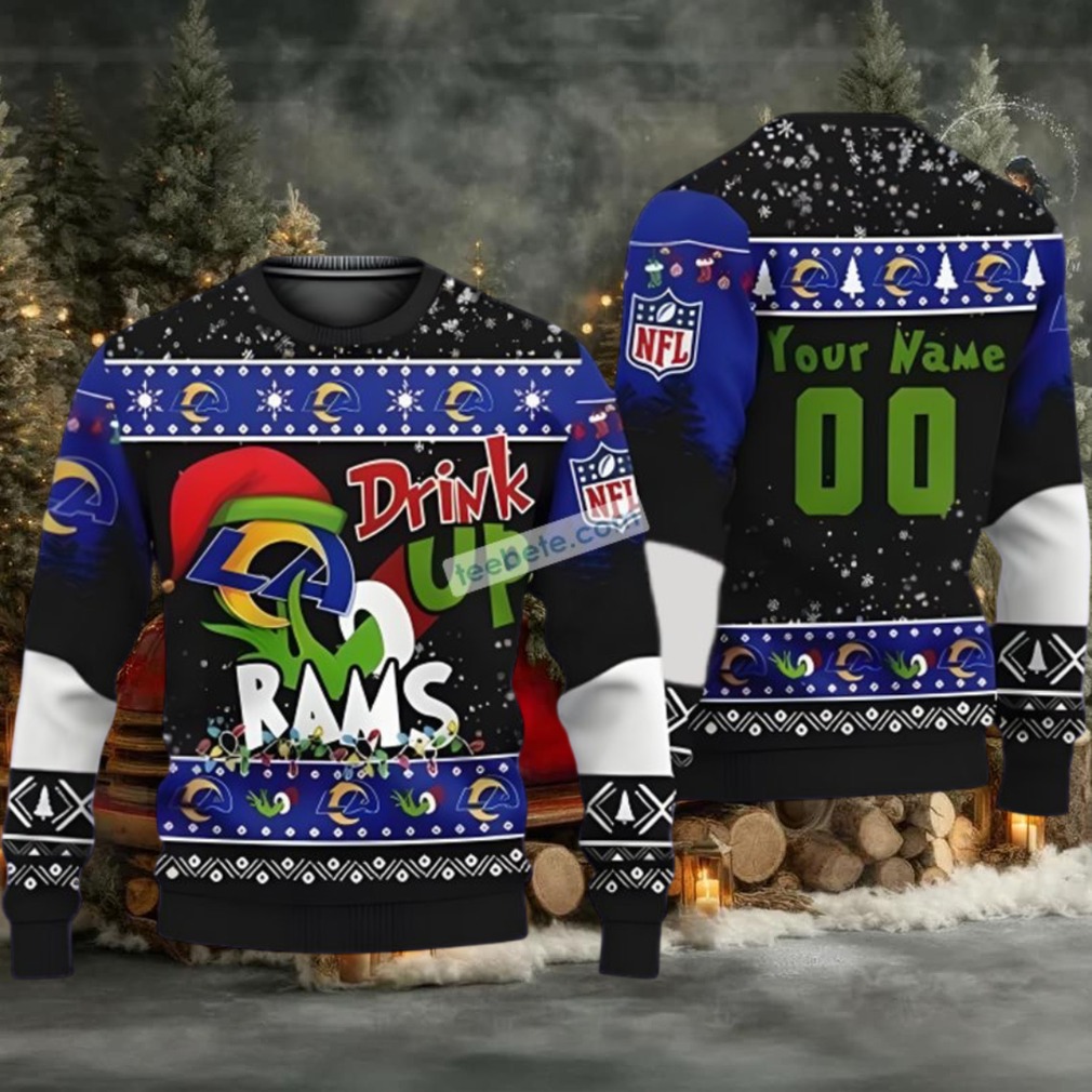 Personalized Los Angeles Rams Grinch Hat Cute Ugly Christmas Sweater Blue Black Personalized Los Angeles Rams Grinch Hat Cute Ugly Christmas Sweater Blue Black