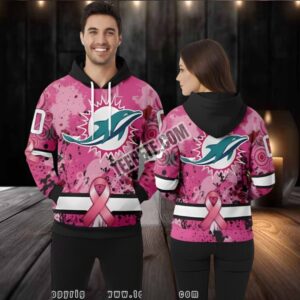 Personalized Miami Dolphins Breast Cancer 3D Hoodie Pink White Mens