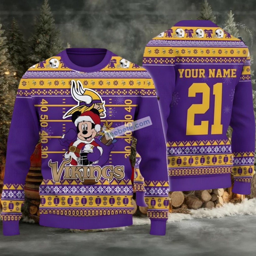 Personalized Minnesota Vikings Mickey Mouse Santa Ugly Christmas Sweaters Purple Personalized Minnesota Vikings Mickey Mouse Santa Ugly Christmas Sweaters Purple