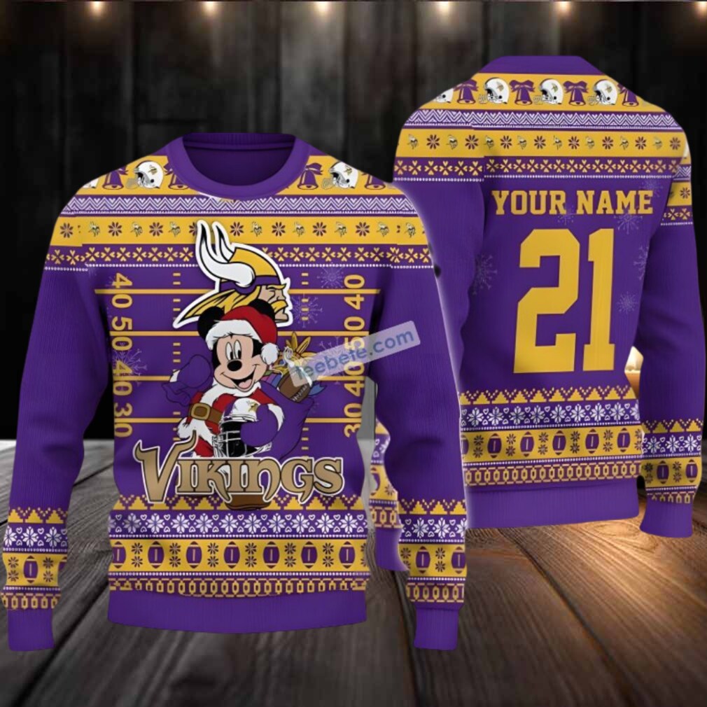 Personalized Minnesota Vikings Mickey Mouse Santa Ugly Christmas Sweaters Purple Personalized Minnesota Vikings Mickey Mouse Santa Ugly Christmas Sweaters Purple