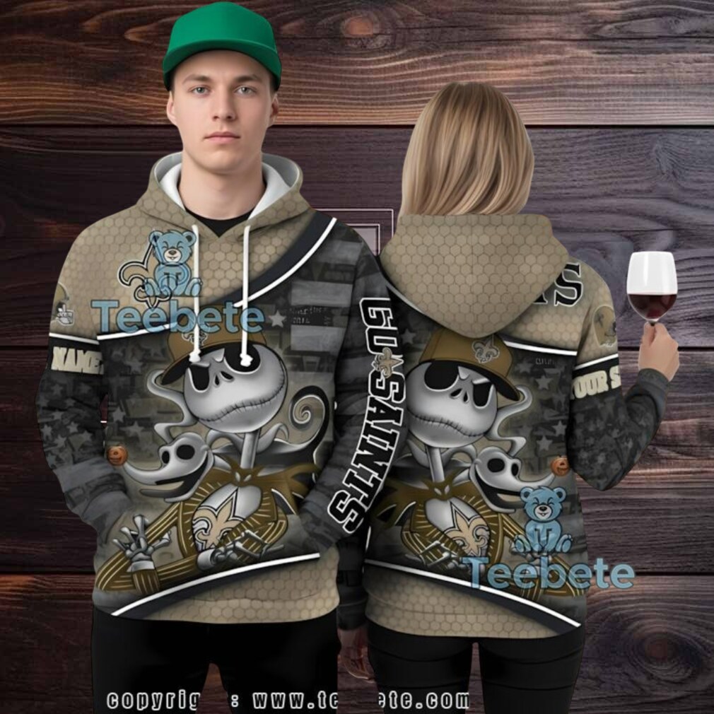 Personalized New Orleans Saints Jack Skellington Zero 3D Hoodie Yellow Sale Personalized New Orleans Saints Jack Skellington Zero 3D Hoodie Yellow Sale