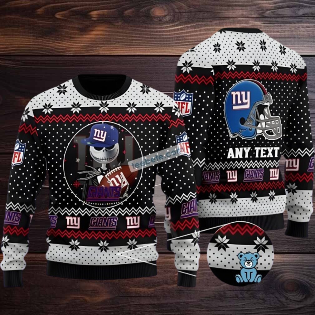 Personalized New York Giants Jack Skellington Ugly Christmas Sweater Mens Black White Personalized New York Giants Jack Skellington Ugly Christmas Sweater Mens Black White