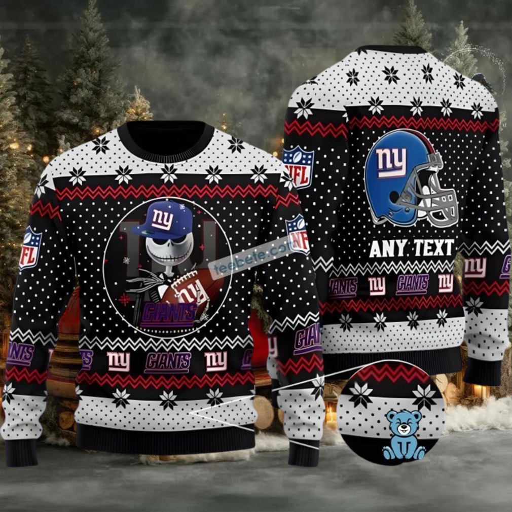 Personalized New York Giants Jack Skellington Ugly Christmas Sweater Mens Black White Personalized New York Giants Jack Skellington Ugly Christmas Sweater Mens Black White
