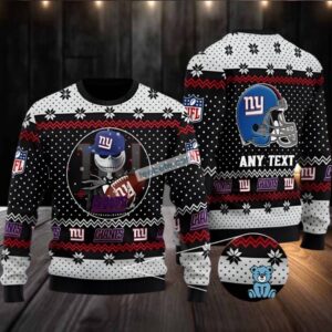 Personalized New York Giants Jack Skellington Ugly Christmas Sweater Mens Black White