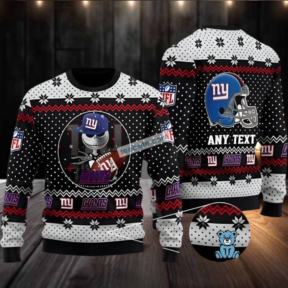 Personalized New York Giants Jack Skellington Ugly Christmas Sweater Mens Black White Personalized New York Giants Jack Skellington Ugly Christmas Sweater Mens Black White