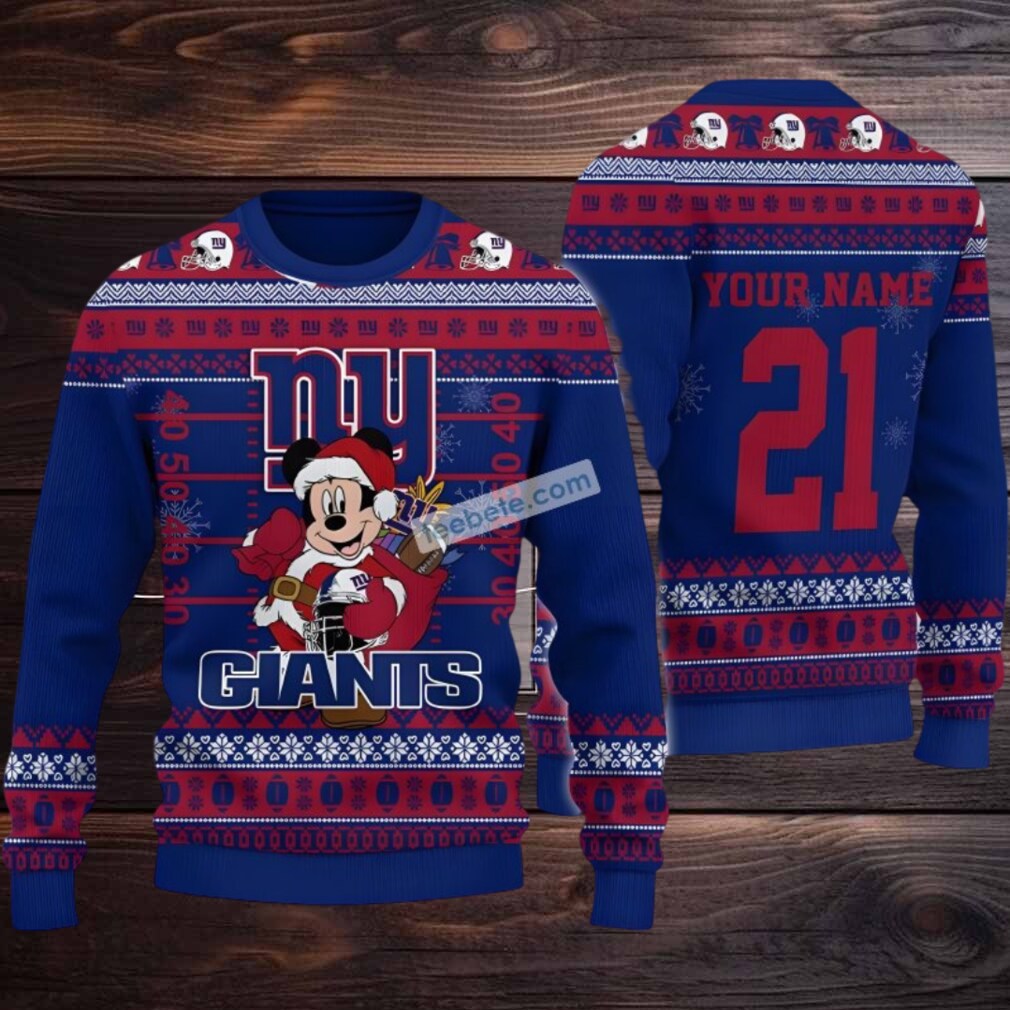 Personalized New York Giants Mickey Mouse Santa Ugly Christmas Sweater Red Blue Ladies Personalized New York Giants Mickey Mouse Santa Ugly Christmas Sweater Red Blue Ladies
