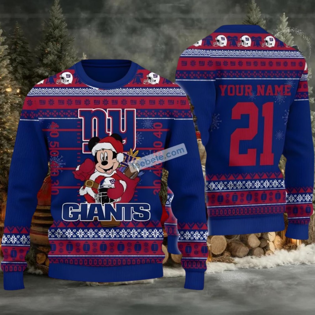 Personalized New York Giants Mickey Mouse Santa Ugly Christmas Sweater Red Blue Ladies Personalized New York Giants Mickey Mouse Santa Ugly Christmas Sweater Red Blue Ladies