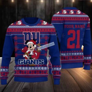 Personalized New York Giants Mickey Mouse Santa Ugly Christmas Sweater Red Blue Ladies
