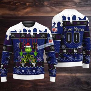 Personalized New York Giants The Grinch Ugly Sweater Xmas Blue