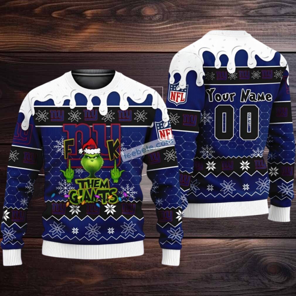 Personalized New York Giants The Grinch Ugly Sweater Xmas Blue