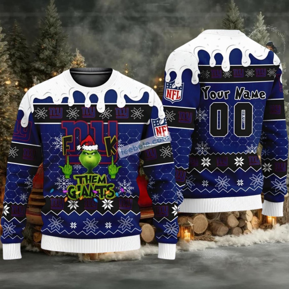 Personalized New York Giants The Grinch Ugly Sweater Xmas Blue