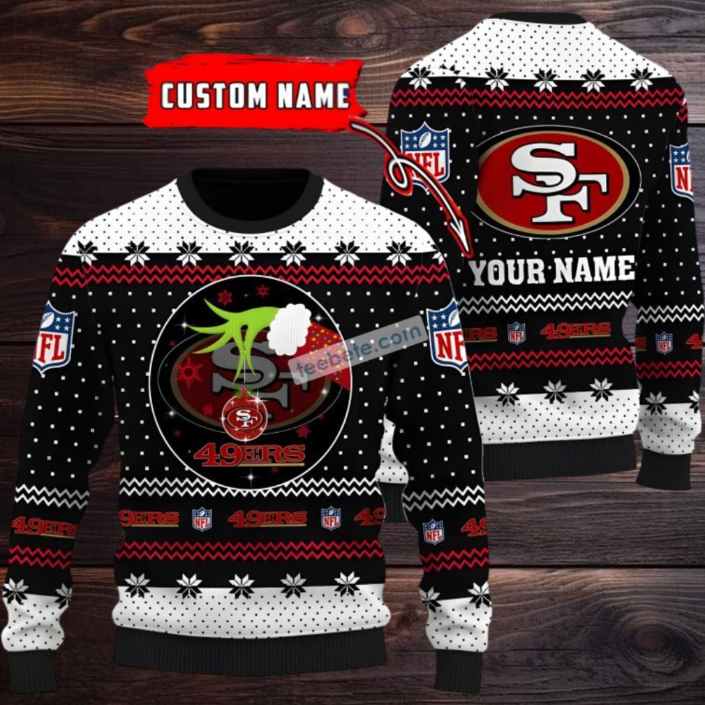 Personalized San Francisco 49Ers Grinch Hand Ugly Christmas Sweatshirt Black Red Personalized San Francisco 49Ers Grinch Hand Ugly Christmas Sweatshirt Black Red