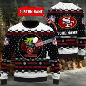 Personalized San Francisco 49Ers Grinch Hand Ugly Christmas Sweatshirt Black Red