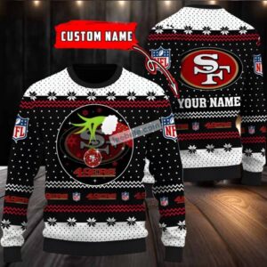 Personalized San Francisco 49Ers Grinch Hand Ugly Christmas Sweatshirt Black Red