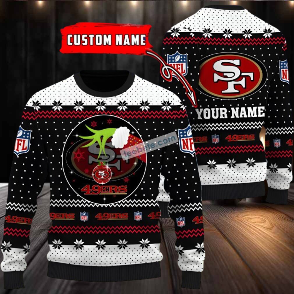 Personalized San Francisco 49Ers Grinch Hand Ugly Christmas Sweatshirt Black Red Personalized San Francisco 49Ers Grinch Hand Ugly Christmas Sweatshirt Black Red