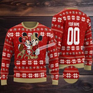 Personalized San Francisco 49Ers Minnie Mickey Ugly Xmas Sweater Party Red