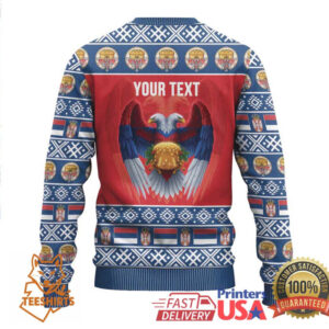 Personalized Serbia Christmas Ugly Christmas Sweater Eagle with Cesnica Christmas Bread