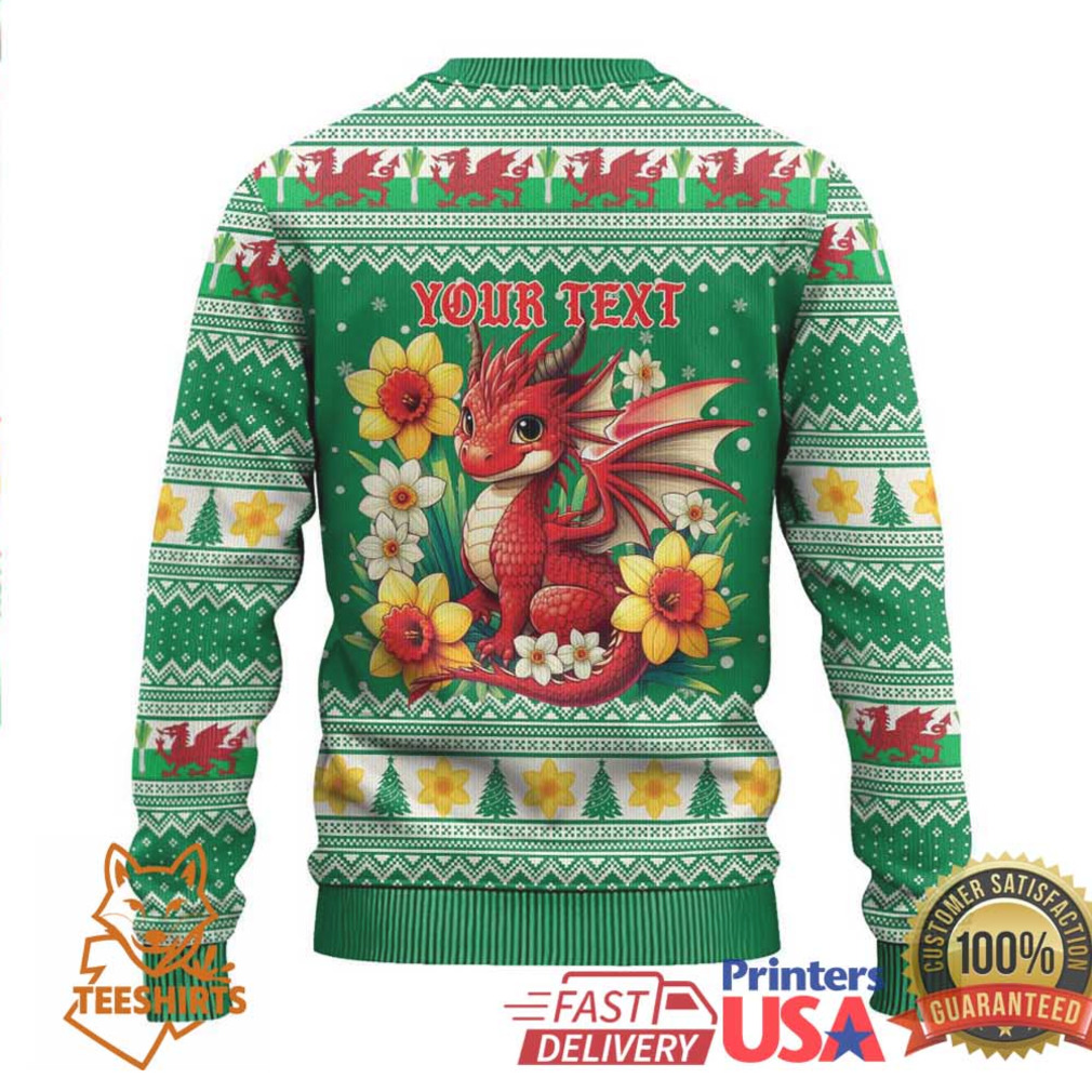 Personalized Wales Christmas Ugly Christmas Sweater Cute Red Welsh Dragon and Daffodils Personalized Wales Christmas Ugly Christmas Sweater Cute Red Welsh Dragon and Daffodils