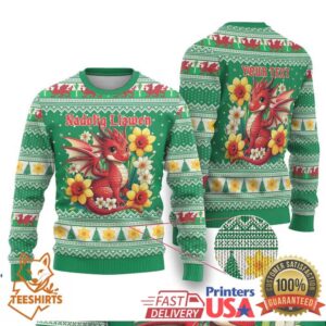 Personalized Wales Christmas Ugly Christmas Sweater Cute Red Welsh Dragon and Daffodils