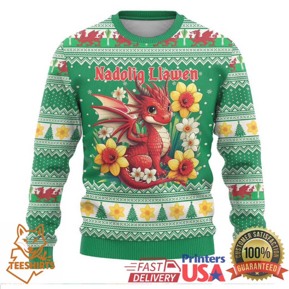 Personalized Wales Christmas Ugly Christmas Sweater Cute Red Welsh Dragon and Daffodils Personalized Wales Christmas Ugly Christmas Sweater Cute Red Welsh Dragon and Daffodils