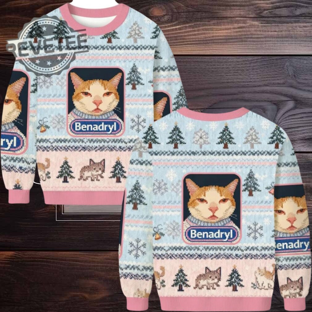 Pink Benadryl Meme Cat Ugly Christmas Sweater Men Women For Sale Pink Benadryl Meme Cat Ugly Christmas Sweater Men Women For Sale