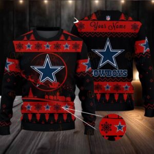 Pink Dallas Cowboys NFL Ugly Christmas Sweater Name Customized