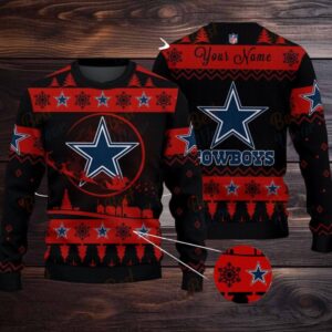 Pink Dallas Cowboys NFL Ugly Christmas Sweater Name Customized
