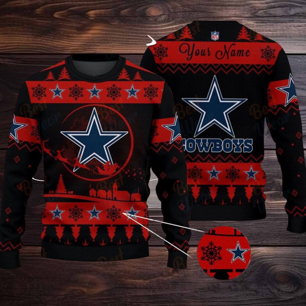 Pink Dallas Cowboys NFL Ugly Christmas Sweater Name Customized Pink Dallas Cowboys NFL Ugly Christmas Sweater Name Customized
