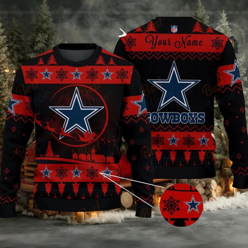 Pink Dallas Cowboys NFL Ugly Christmas Sweater Name Customized Pink Dallas Cowboys NFL Ugly Christmas Sweater Name Customized