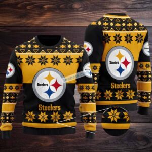 Pittsburgh Steelers Snowflakes Ugly Christmas Sweater Black Yellow