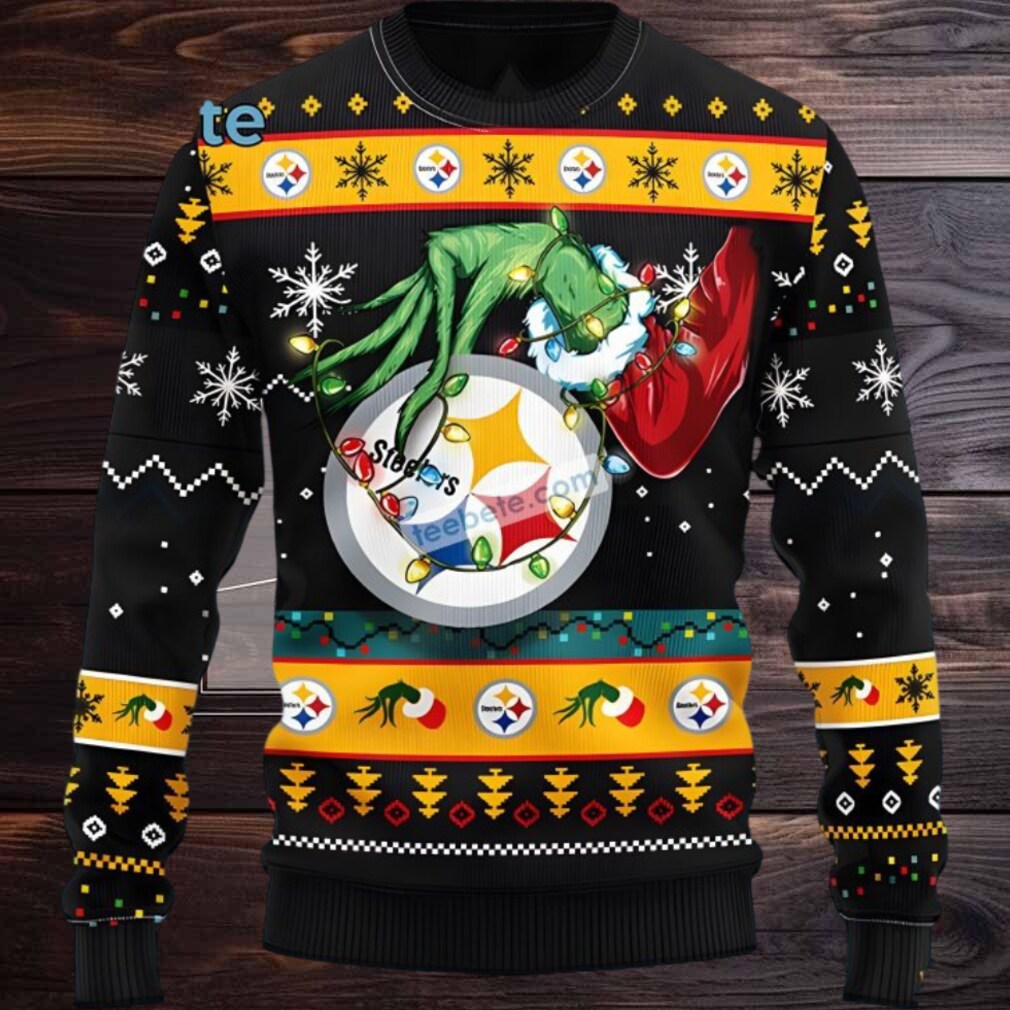 Pittsburgh Steelers The Grinch Hand Ugly Christmas Sweater Yellow Black Pittsburgh Steelers The Grinch Hand Ugly Christmas Sweater Yellow Black