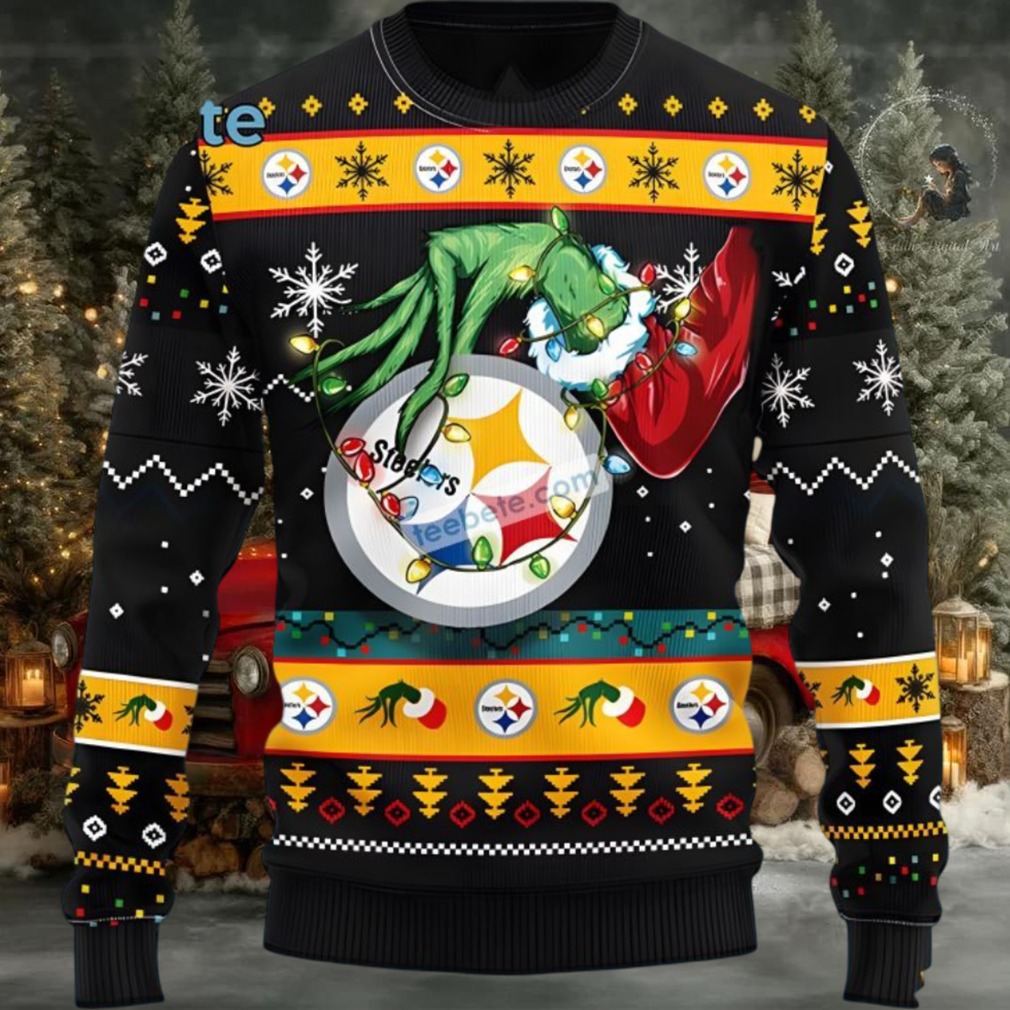 Pittsburgh Steelers The Grinch Hand Ugly Christmas Sweater Yellow Black Pittsburgh Steelers The Grinch Hand Ugly Christmas Sweater Yellow Black