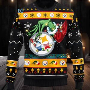 Pittsburgh Steelers The Grinch Hand Ugly Christmas Sweater Yellow Black