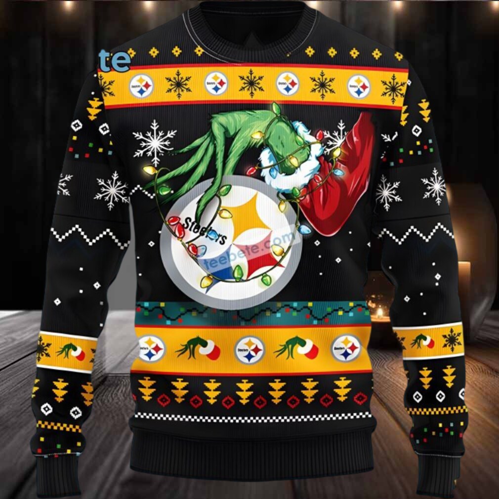 Pittsburgh Steelers The Grinch Hand Ugly Christmas Sweater Yellow Black Pittsburgh Steelers The Grinch Hand Ugly Christmas Sweater Yellow Black
