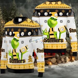 Pittsburgh Steelers The Grinch Ugly Sweater Black White Xmas