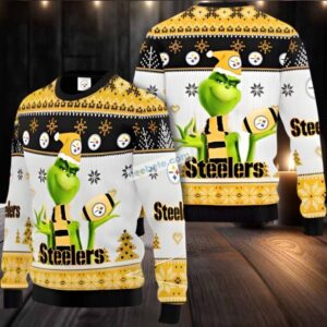 Pittsburgh Steelers The Grinch Ugly Sweater Black White Xmas