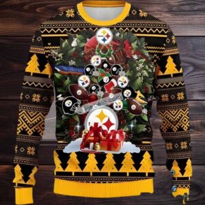 Pittsburgh Steelers Tree Ball Ugly Christmas Sweater Yellow Black Big And Tall Pittsburgh Steelers Tree Ball Ugly Christmas Sweater Yellow Black Big And Tall