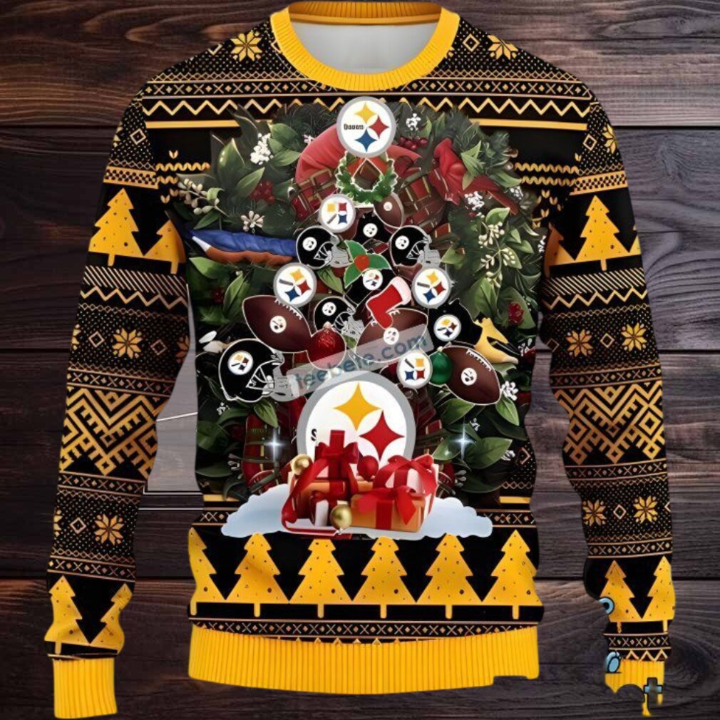 Pittsburgh Steelers Tree Ball Ugly Christmas Sweater Yellow Black Big And Tall Pittsburgh Steelers Tree Ball Ugly Christmas Sweater Yellow Black Big And Tall
