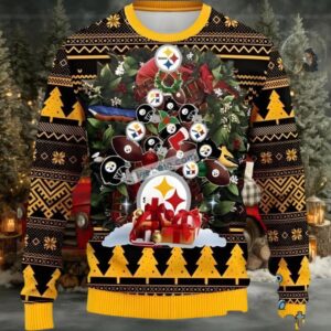 Pittsburgh Steelers Tree Ball Ugly Christmas Sweater Yellow Black Big And Tall
