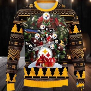 Pittsburgh Steelers Tree Ball Ugly Christmas Sweater Yellow Black Big And Tall