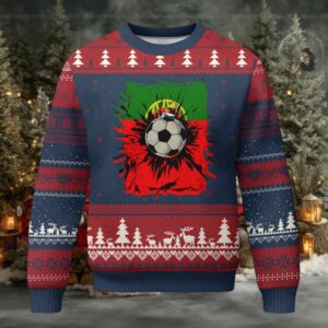 Portugal Soccer Ugly Christmas Sweater Portuguese Flag Soccer Ball Futebol
