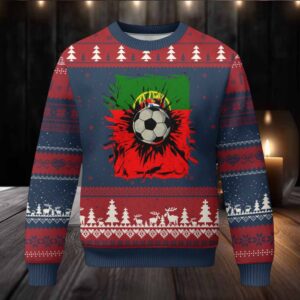 Portugal Soccer Ugly Christmas Sweater Portuguese Flag Soccer Ball Futebol