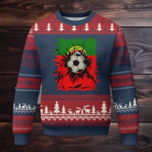 Portugal Soccer Ugly Christmas Sweater Portuguese Flag Soccer Ball Futebol