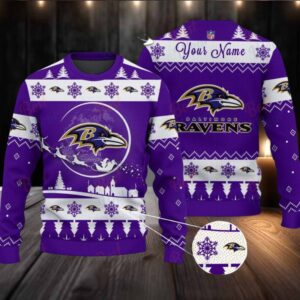 Purple Baltimore Ravens NFL Ugly Christmas Sweater Name Customized