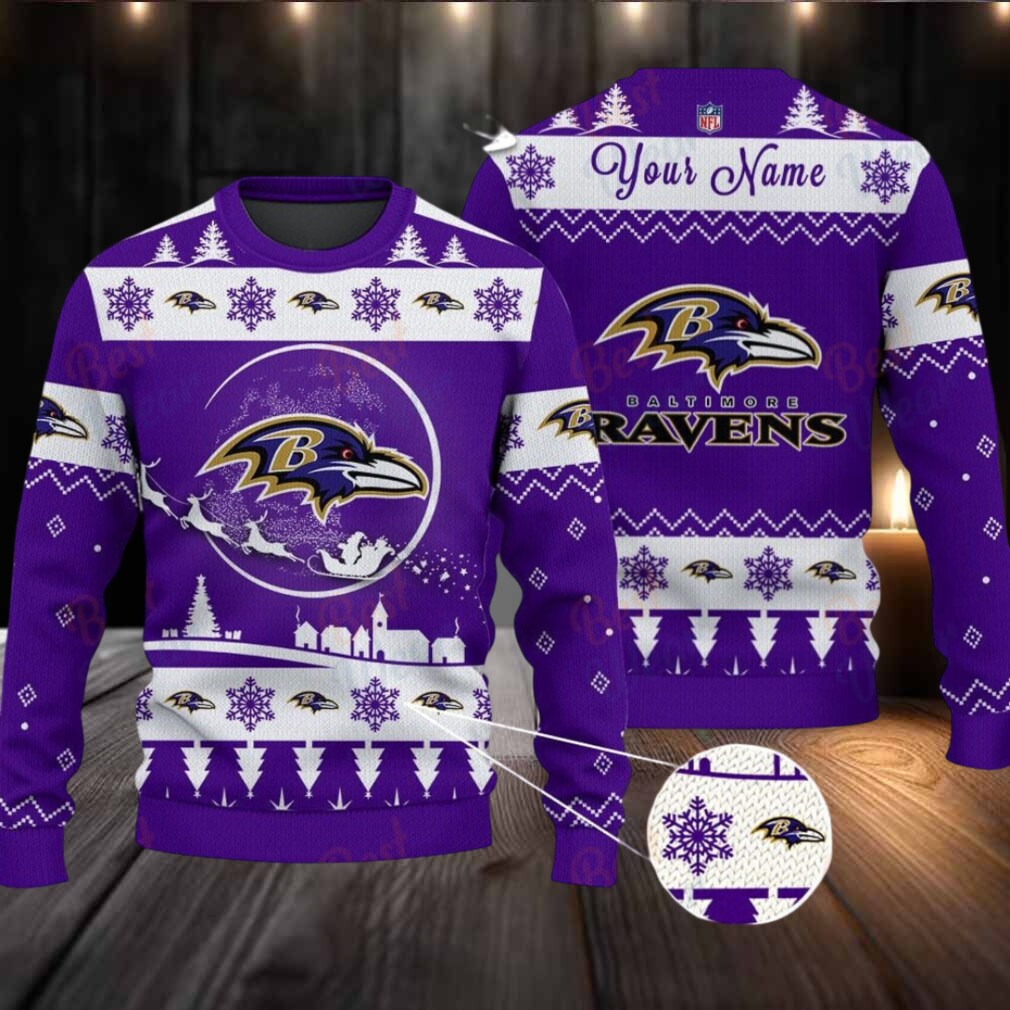 Purple Baltimore Ravens NFL Ugly Christmas Sweater Name Customized Purple Baltimore Ravens NFL Ugly Christmas Sweater Name Customized