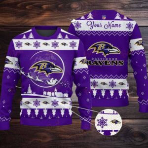 Purple Baltimore Ravens NFL Ugly Christmas Sweater Name Customized