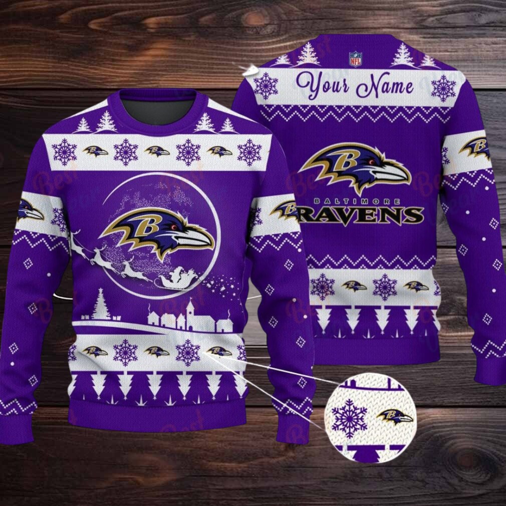 Purple Baltimore Ravens NFL Ugly Christmas Sweater Name Customized Purple Baltimore Ravens NFL Ugly Christmas Sweater Name Customized