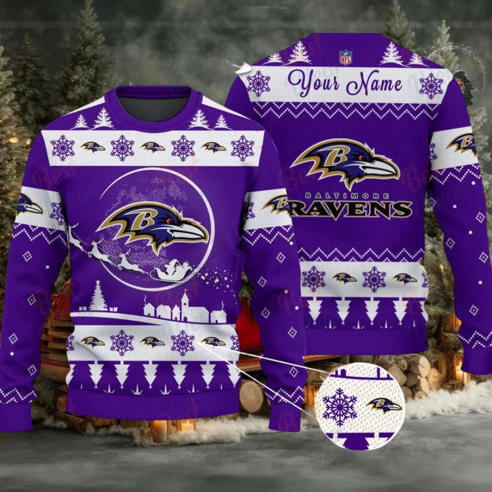 Purple Baltimore Ravens NFL Ugly Christmas Sweater Name Customized Purple Baltimore Ravens NFL Ugly Christmas Sweater Name Customized
