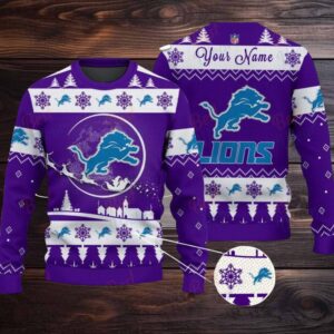 Purple Detroit Lions NFL Ugly Christmas Sweater Name Customized