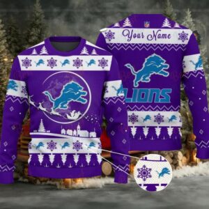 Purple Detroit Lions NFL Ugly Christmas Sweater Name Customized